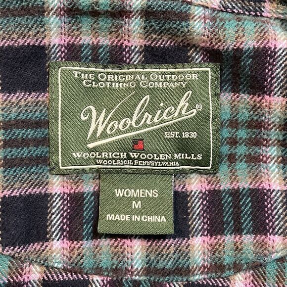 Woolrich Long Sleeve Cotton Button Down‎ Flannel Shirt Navy Plaid Women's Medium - Picture 3 of 5